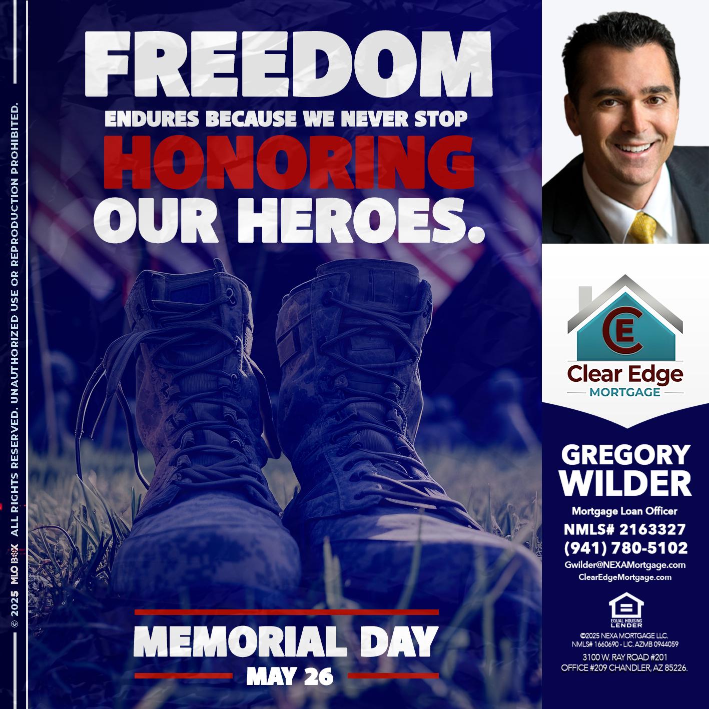 Memorial Day - Gregory Wilder -Mortgage Loan Officer