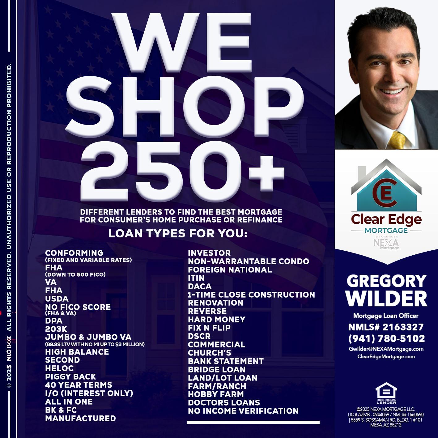 WE SHOP 250+ - Gregory Wilder -Mortgage Loan Officer
