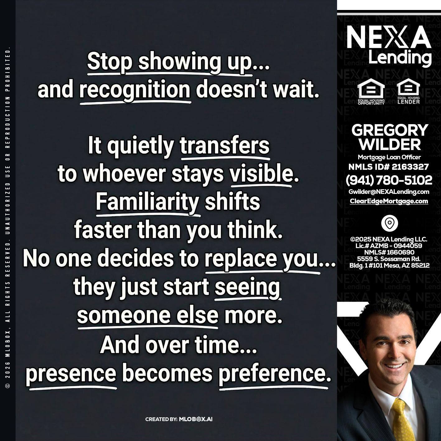 STOP SHOWING - Gregory Wilder -Mortgage Loan Officer