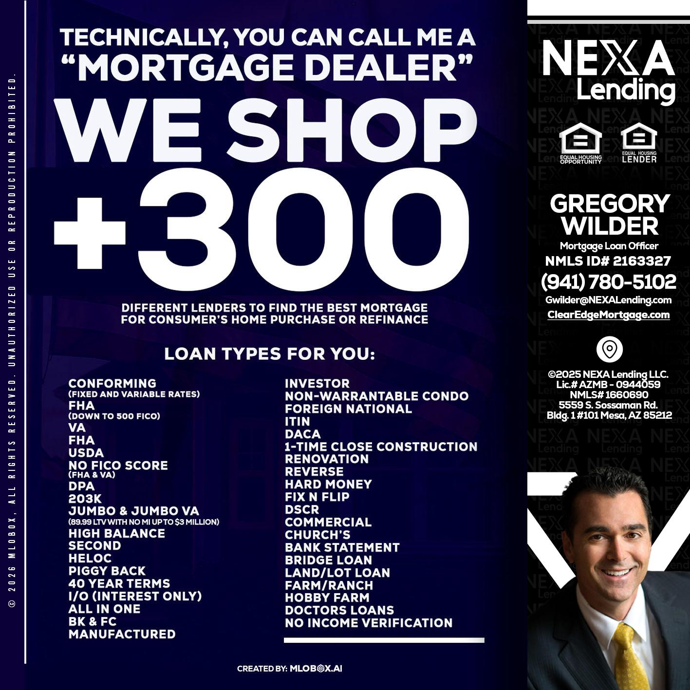 300+ LENDERS - Gregory Wilder -Mortgage Loan Officer