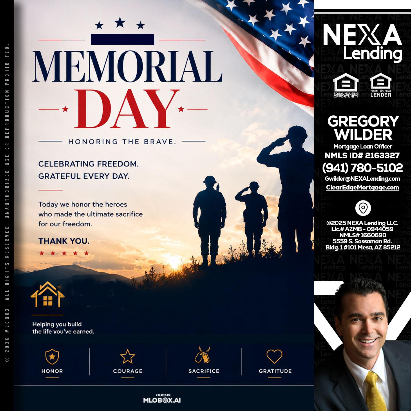 MEMORIAL DAY - Gregory Wilder -Mortgage Loan Officer