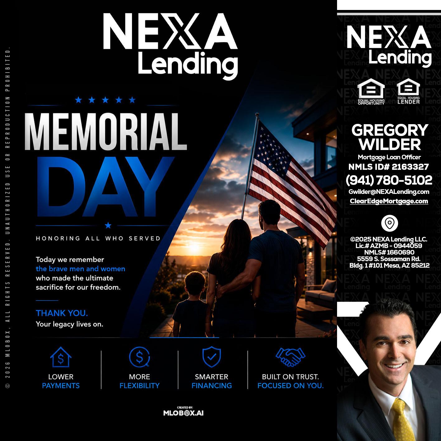 MEMORIAL DAY - Gregory Wilder -Mortgage Loan Officer