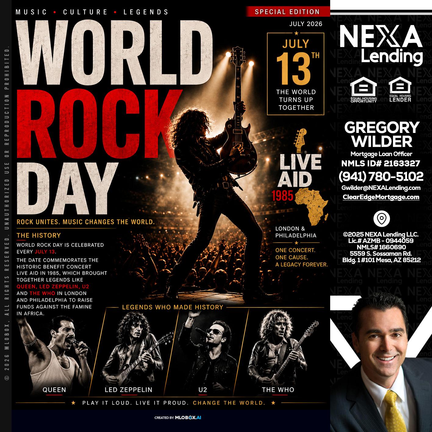 WORLD ROCK MUSIC DAY - Gregory Wilder -Mortgage Loan Officer