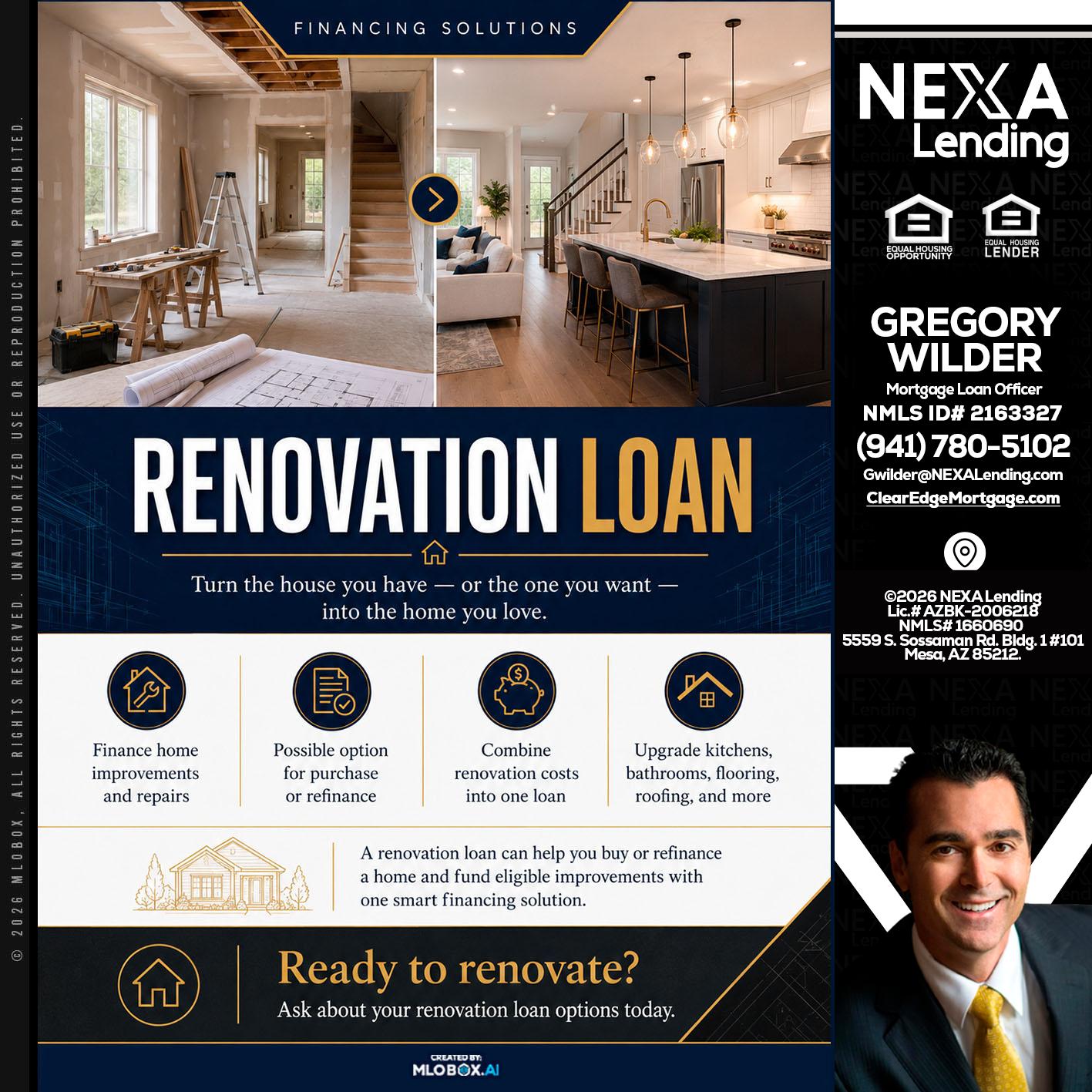 RENOVATION LOAN - Gregory Wilder -Mortgage Loan Officer